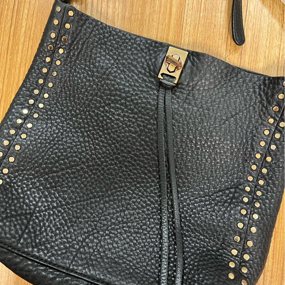 Rebecca Minkoff Black Leather Bag with Gold Accents studded